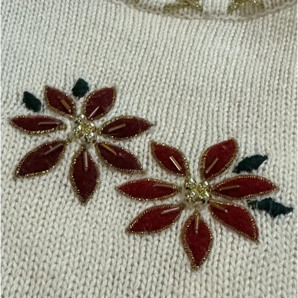 Vintage Ugly Christmas Sweater Vest Beaded Grandma Poinsettia Embroidered - Picture 9 of 15